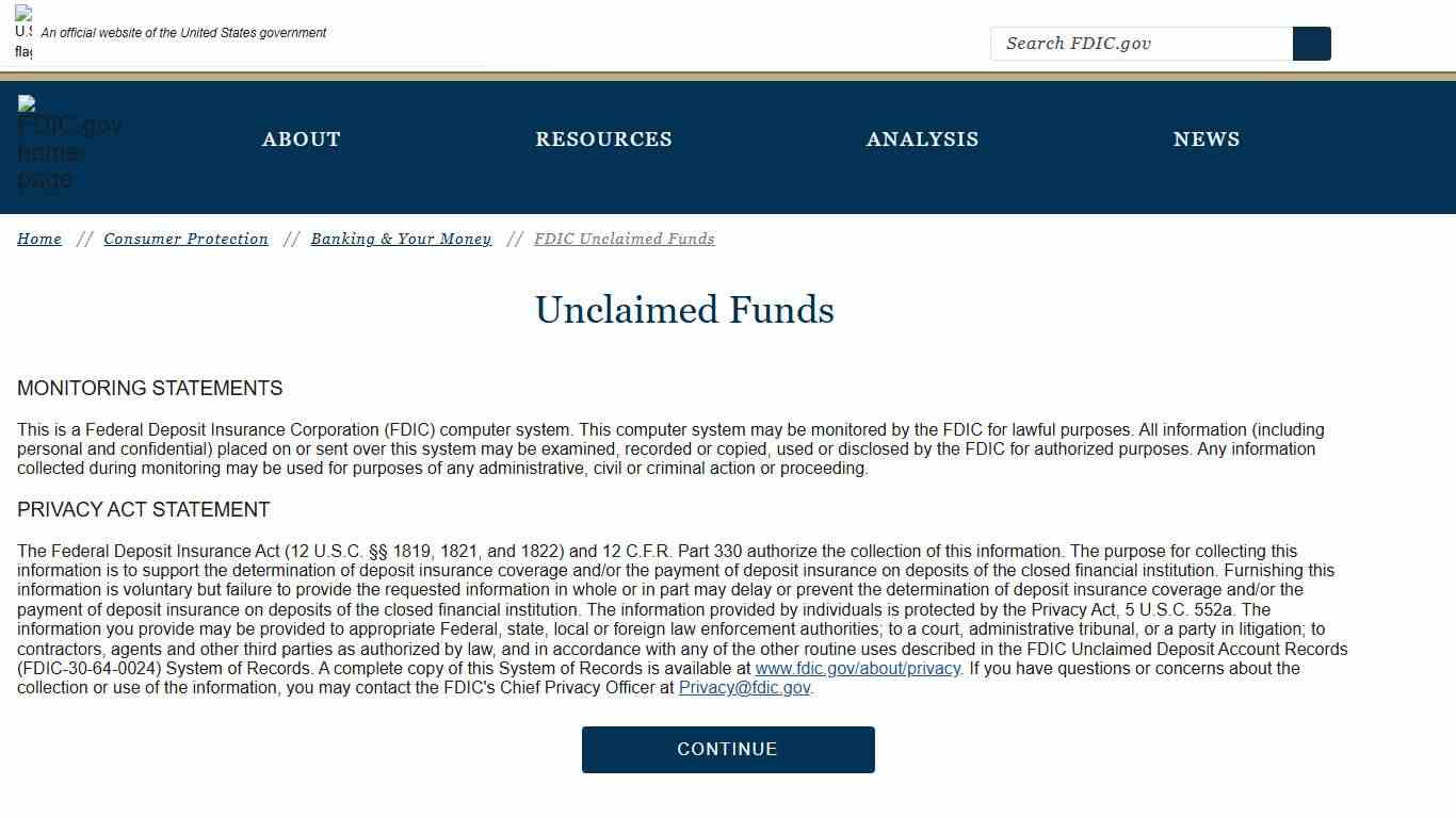 FDIC | Unclaimed Funds